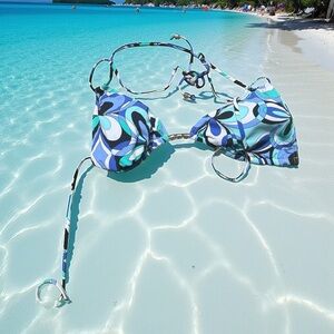 MICHAEL Michael Kors Blue Patterned Bikini Top